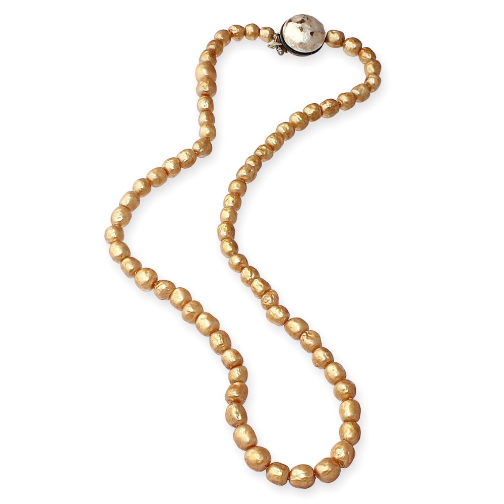 Vintage Gold Glass Baroque Pearl Necklace Miriam Haskell Style Bronze Faux Pearl